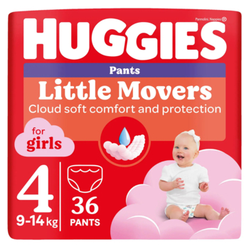 Підгузки-трусики для дівчаток Huggies Little Movers Pants 4 (9-14 кг), 36 шт. - Pampik
