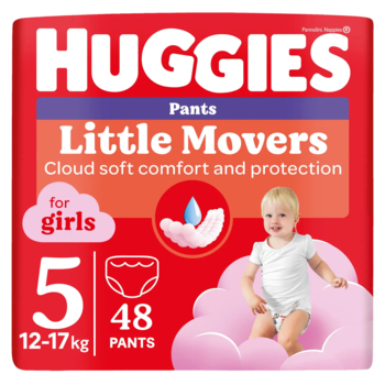 Підгузки-трусики для дівчаток Huggies Little Movers Pants 5 (12-17 кг), 48 шт. - Pampik