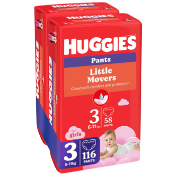 Набір підгузків-трусиків для дівчаток Huggies Little Movers Pants 3 (6-11 кг), 116 шт. (2 уп. по 58 шт.) - Pampik - 3