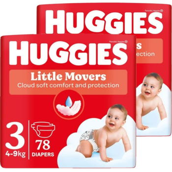 Набір підгузків на липучках Huggies Little Movers 3 (4-9 кг), 156 шт. (2 уп. по 78 шт.) - Pampik