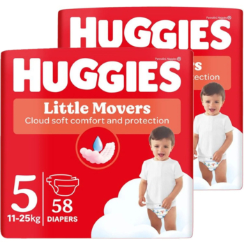 Набір підгузків на липучках Huggies Little Movers 5 (11-25 кг), 116 шт. (2 уп. x 58 шт.) - Pampik