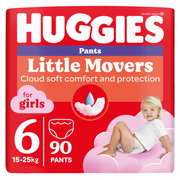 Підгузки-трусики для дівчаток Huggies Little Movers Pants 6 (15-25 кг), 90 шт. - Pampik