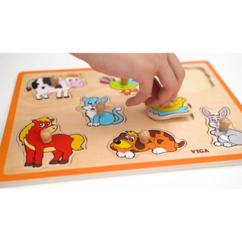 Дерев'яна рамка-вкладиш Viga Toys Домашні тварини, 8 елементів (50017) - Pampik - 4
