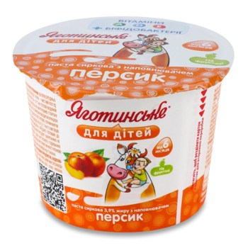 Паста сиркова Яготинське для дітей Персик 3,9%, з вітамінами та біфідобактеріями, 90 г - Pampik