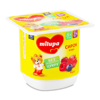 Сирок Milupa Ягоди 3%, з біфідобактеріями, 90 г - Pampik