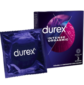Презервативи Durex Intense Orgasmic, латексні, рельєфні, зі стимулюючою силіконовою гель-змазкою, 3 шт. - Pampik