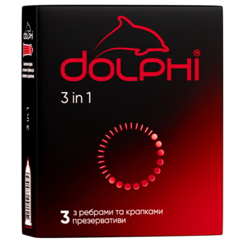 Презервативы Dolphi 3 и 1, латексные, с точками и ребрами, 3 шт. - Pampik