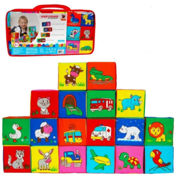 Набір м'яких кубиків 3в1 Масік Перші тварини, 18 шт. (МС 090601-16) - Pampik - 3