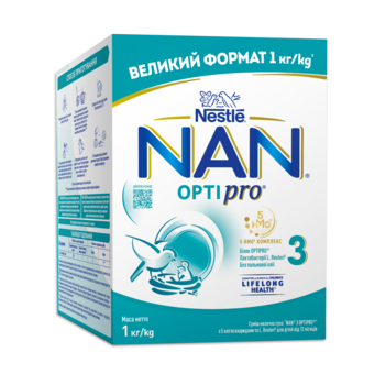 Сухая молочная смесь NAN 3 OPTIPRO с 5 олигосахаридами и L. Reuteri, 1 кг - Pampik