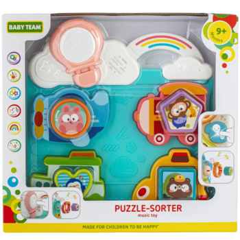 Іграшка музична Baby Team Пазл-сортер Транспорт, блакитний (8648_транспорт блакитний) - Pampik - 5