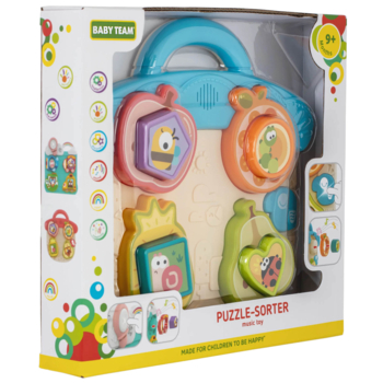 Іграшка музична Baby Team Пазл-сортер Фрукти, блакитний (8648_фрукти блакитний) - Pampik - 6