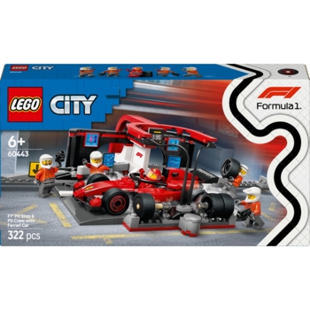 Конструктор LEGO City Піт-стоп і піт-екіпаж F1 з болідом Ferrari, 322 деталі (60443) - Pampik