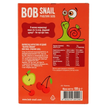 Фруктово-ягодный мармелад Bob Snail Яблоко-Вишня, 108 г - Pampik - 2