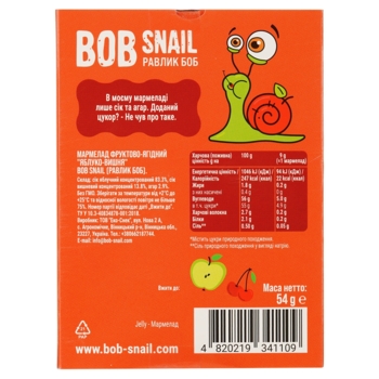 Фруктово-ягідний мармелад Bob Snail Яблуко-Вишня, 54 г - Pampik - 2