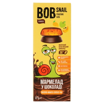 Фруктово-овочевий мармелад Bob Snail Яблуко-Манго-Гарбуз-Чіа в бельгійському молочному шоколаді, 27 г - Pampik