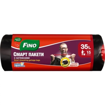 Пакеты для мусора Fino Крепкие, с затяжками, 35 л, 15 шт., черный - Pampik