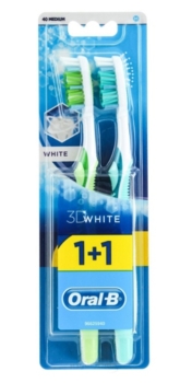 Зубна щітка Oral-B 3D White Відбілювання, середня жорсткість, бірюзовий з салатовим, 2 шт. - Pampik