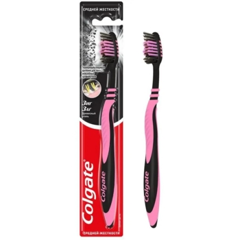 Зубна щітка Colgate Зигзаг Вугілля деревне, середньої жорсткості, рожевий - Pampik