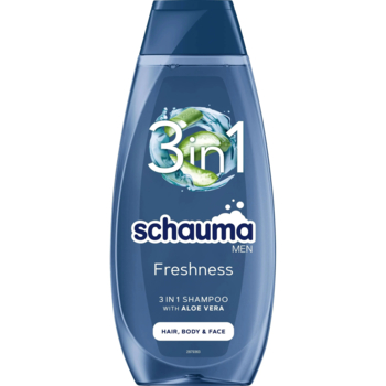 Шампунь для чоловіків Schauma Men 3 в 1 Свіжість з алое вера для волосся тіла та обличчя, 400 мл - Pampik