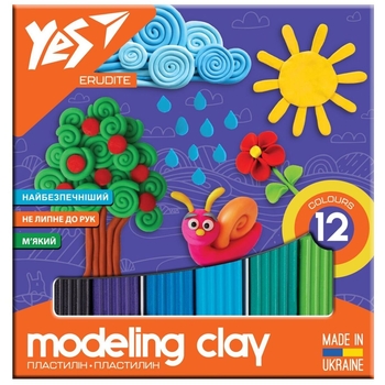 Пластилін Yes Erudite, 12 кольорів, 240 г (540560) - Pampik