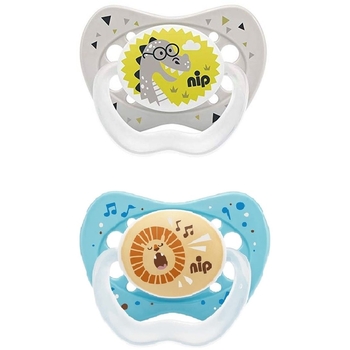 Силиконовая пустышка Nip Замечательная жизнь №3 Лев и Дино, 16-32 мес., синий с серым, 2 шт. (31303) - Pampik