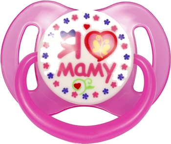 Пустышка силиконовая Курносики Я люблю маму, круглая, 6-12+ мес., розовый (7015 6+ л.м) - Pampik
