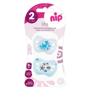 Пустушка Nip Чудове життя № 2, силіконова, 5-18 міс., 2 шт., білий з блакитним (31302) - Pampik