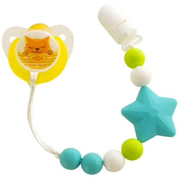 Цепочка для пустышки силиконовая Baby Team, голубой (3390_голубая_звездочка) - Pampik