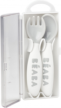Набір ергономічних столових приборів Beaba Babycook, ложка і виделка, сірий (913470) - Pampik - 2