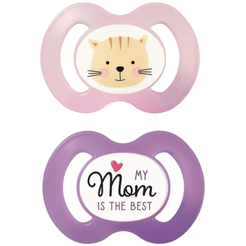 Пустышка силиконовая Baby-Nova, симметричная, 6-18 мес., розовый с фиолетовым, 2 шт. (3962016) - Pampik