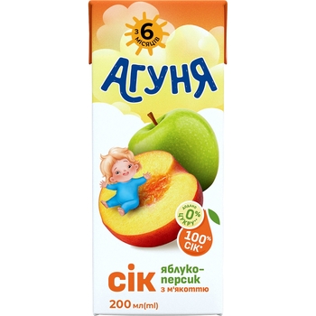 Сік Агуня Яблуко-Персик з м'якоттю, 200 мл - Pampik