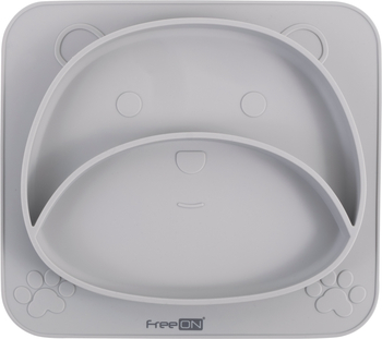 Силиконовая тарелка детская FreeON Bear, серый (39678) - Pampik