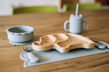 Столовые детские приборы FreeON Elephant, металлические с силиконовой ручкой, серый (46286) - Pampik - 3