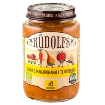 Пюре Rudolfs Овочі з макаронами та телятиною, 190 г - Pampik