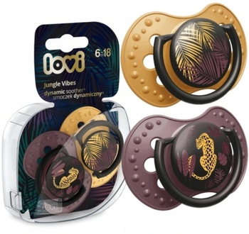 Пустышка силиконовая Lovi Jungle Vibes Girl, динамическая, 6-18 мес, 2 шт., коричневый с желтым (22/903girl) - Pampik