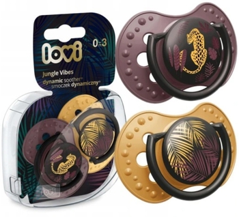 Пустышка силиконовая Lovi Jungle Vibes Girl, динамическая, 0-3 мес, 2 шт., коричневый с желтым (22/901girl) - Pampik