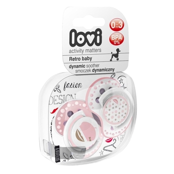 Пустушка силіконова Lovi Retro baby, симетрична, 0-3 міс, 2 шт., рожевий (22/803girl) - Pampik