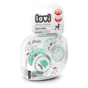 Пустушка силіконова Lovi Retro baby, симетрична, 3-6 міс., 2 шт., блакитний (22/804boy) - Pampik - 2