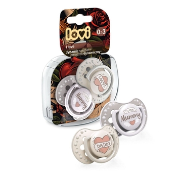 Пустушка силіконова Lovi I love, симетрична, 0-3 міс., 2 шт., бежевий з сірим (22/866) - Pampik - 6