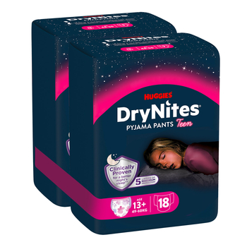 Підгузки-трусики для дівчаток Huggies DryNites 13+ років (49-60 кг), 18 шт. (2 уп. по 9 шт.) - Pampik