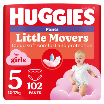 Набір підгузків-трусиків для дівчаток Huggies Little Movers Pants 5 (12-17 кг), 102 шт. - Pampik