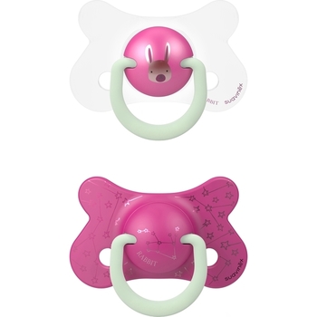 Пустушка силіконова Suavinex Зайчик, 18+ міс., нічна, рожевий, 2 шт. (307010) - Pampik