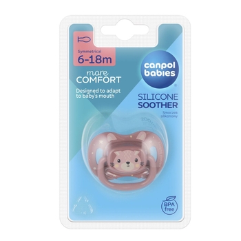 Силиконовая симметричная пустышка Canpol babies Cute Animals, 6-18 мес., розовый (34/925_pin) - Pampik