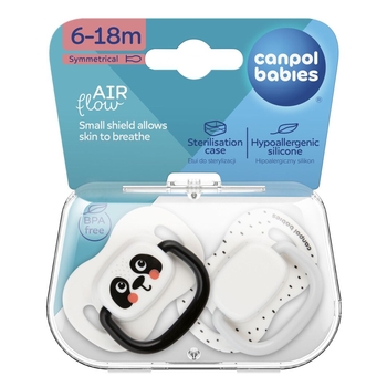 Силиконовая симметричная пустышка Canpol babies BabiesBoo, 6-18 мес., 2 шт., белый (34/928_whi) - Pampik