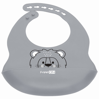 Силіконовий нагрудник FreeON Тварини Lion gray (49430) - Pampik