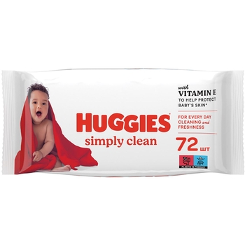 Вологі серветки Huggies Simply Clean, 72 шт. - Pampik