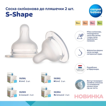Соска силиконовая для бутылочки Canpol babies S-Shape XL, смешанная, 2 шт. (59/894) - Pampik - 6