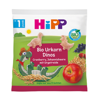 Органічні снеки HiPP Динозаври з журавлиною та чорною смородиною, 30 г - Pampik