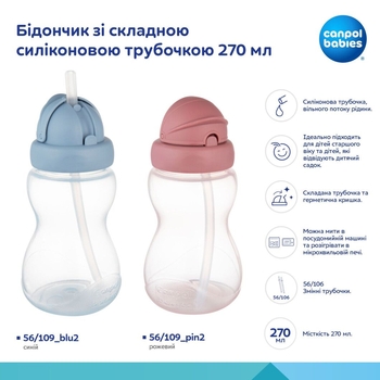 Бідончик Canpol babies зі складною силіконовою трубочкою, 270 мл, рожевий (56/109_pin2) - Pampik - 4
