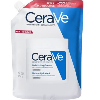 Зволожувальний крем CeraVe для сухої та дуже сухої шкіри обличчя і тіла, змінний блок, 454 г - Pampik